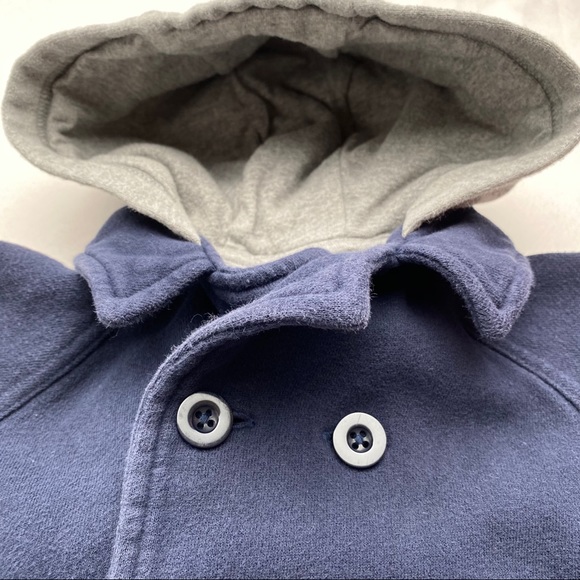 Baby Gap Toddler Boys Dark Blue Double Breasted Hooded Fleece Jacket 12-18 M - Picture 2 of 16